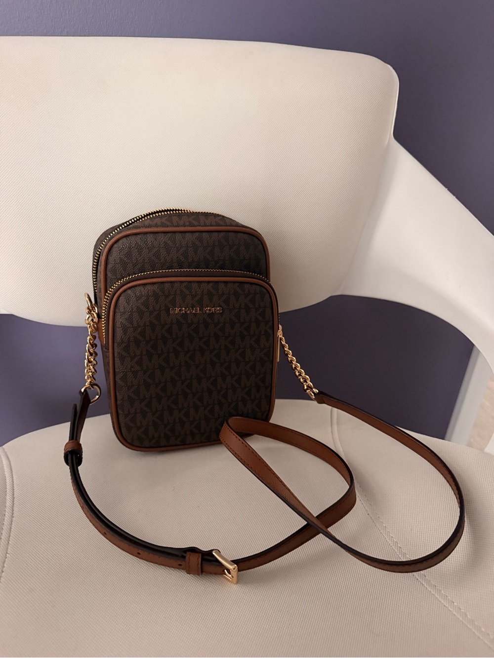 Michael Kors Brown Logo Crossbody with Gold Hardware